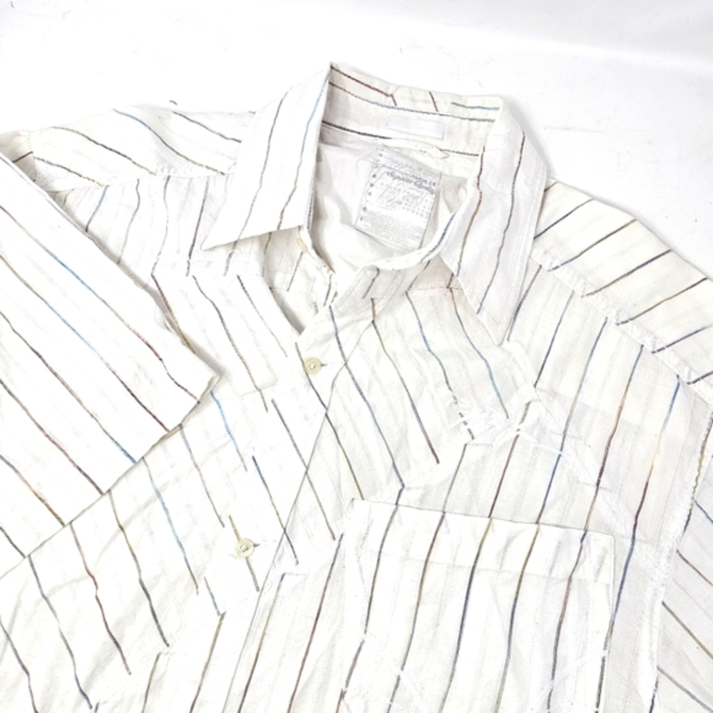 Vintage Ruff Ryders Shirt Men's Button Up‎ Short-Sleeve White Size 2XL Striped.